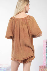 Washed Cotton Crinkle Gauze Top and Shorts Set Very J